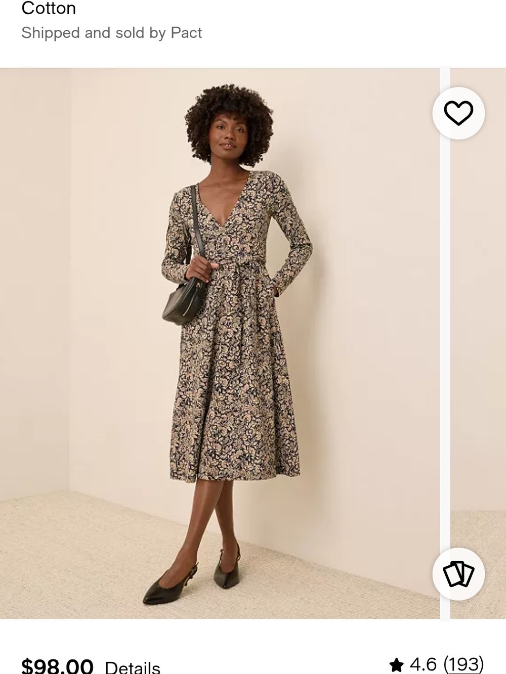 Pact Long-Sleeve Floral V-Neck Midi Dress